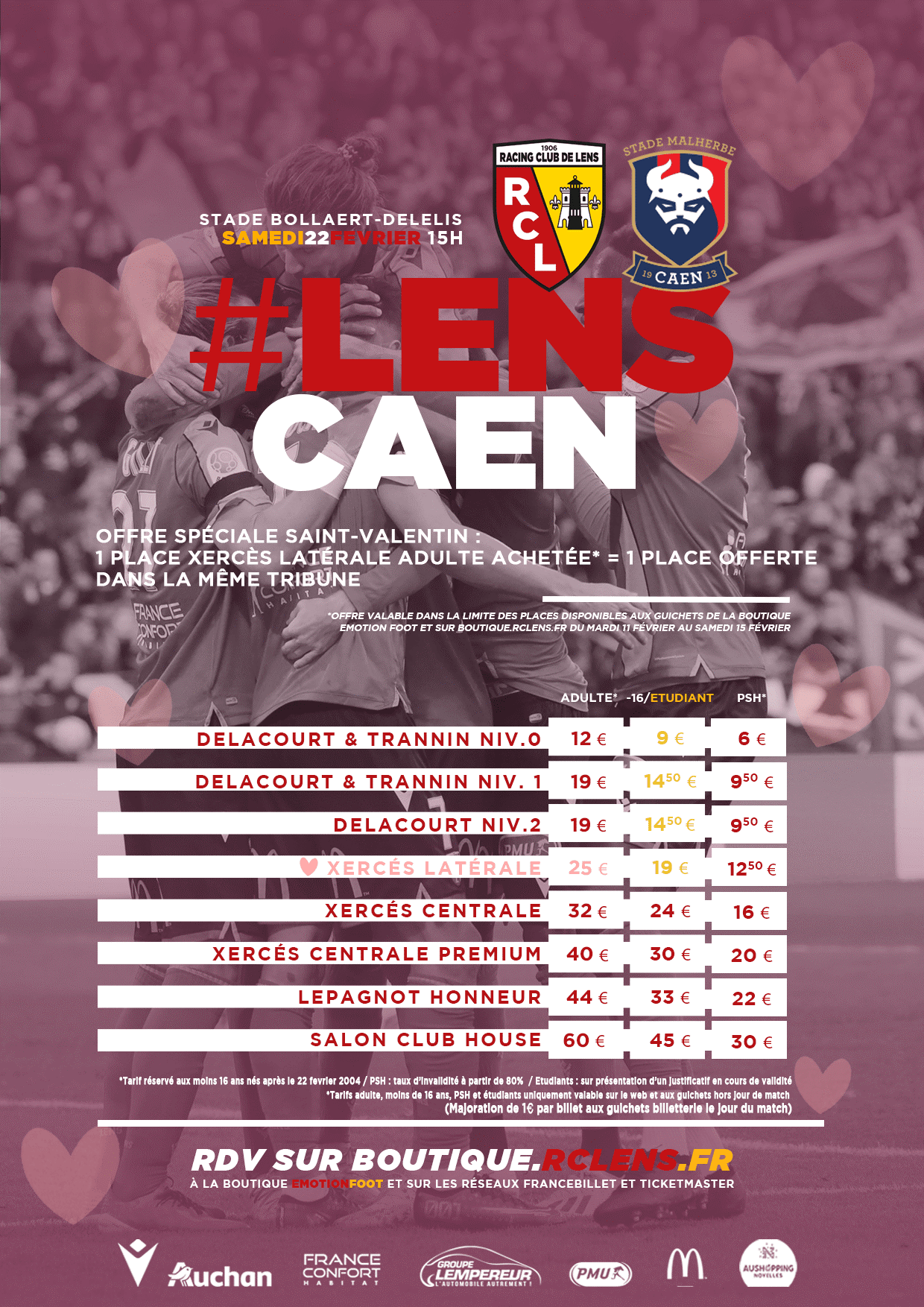 Lens - Caen : offre Saint-Valentin billetterie match tarifs bollaert delelis Lens - Caen : offre Saint-Valentin billetterie match tarifs bollaert delelis