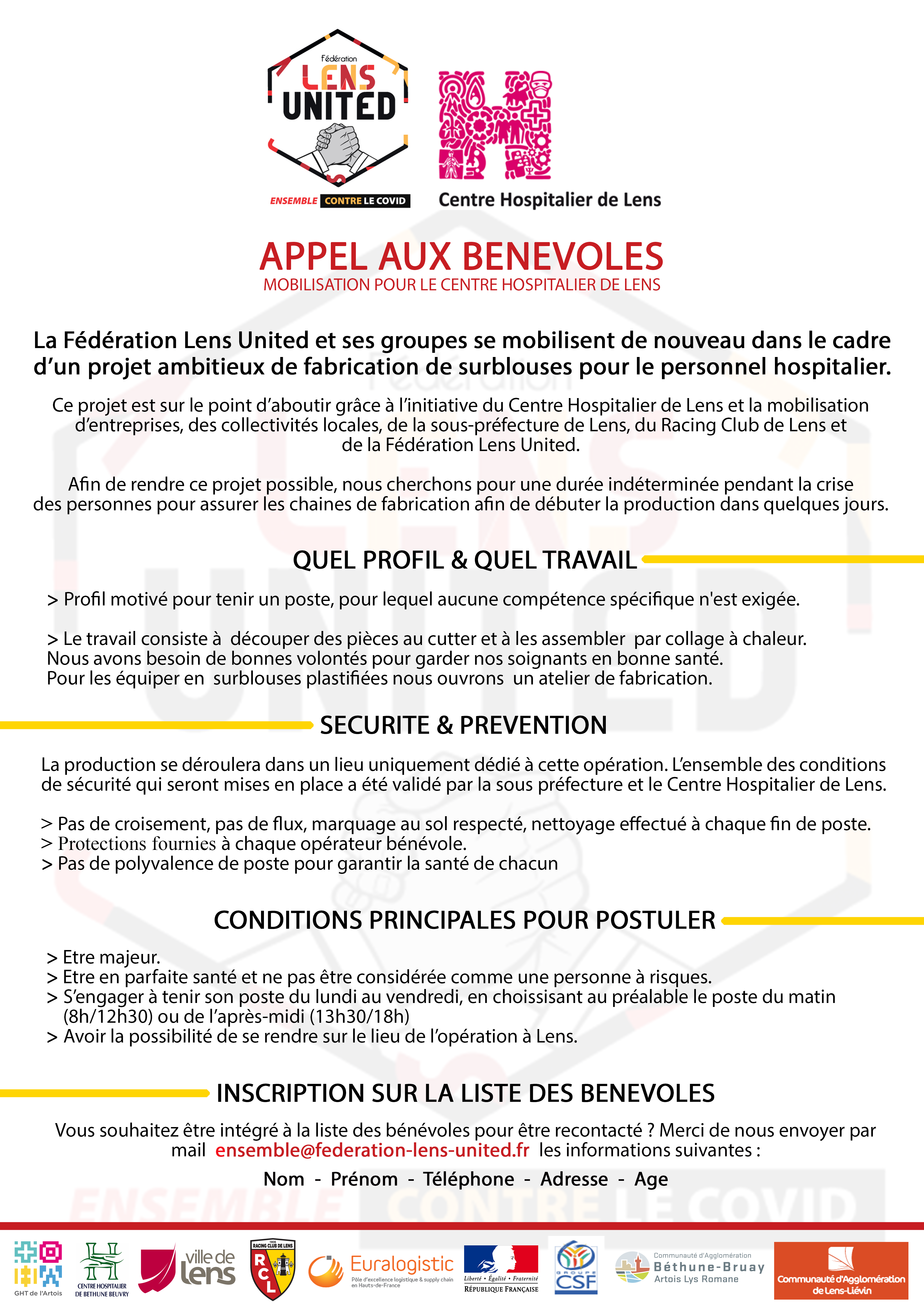 Bénévoles surblouses hôpitaux Fédération Lens United rclens Bénévoles surblouses hôpitaux Fédération Lens United rclens