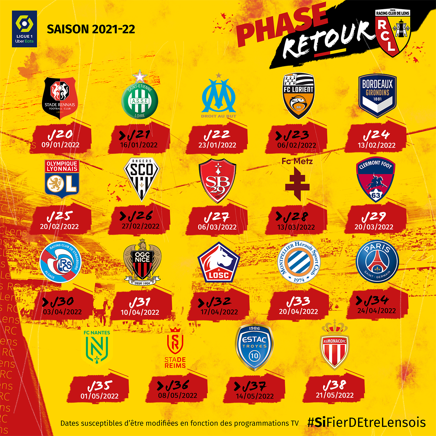 Le calendrier du Racing saison 2021-2022 Le calendrier du Racing saison 2021-2022
