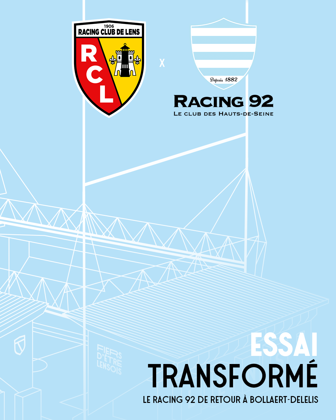 Essai transformé pour le Racing 92 RCLens Bollaert-Delelis billetterie rugby Essai transformé pour le Racing 92 RCLens Bollaert-Delelis billetterie rugby