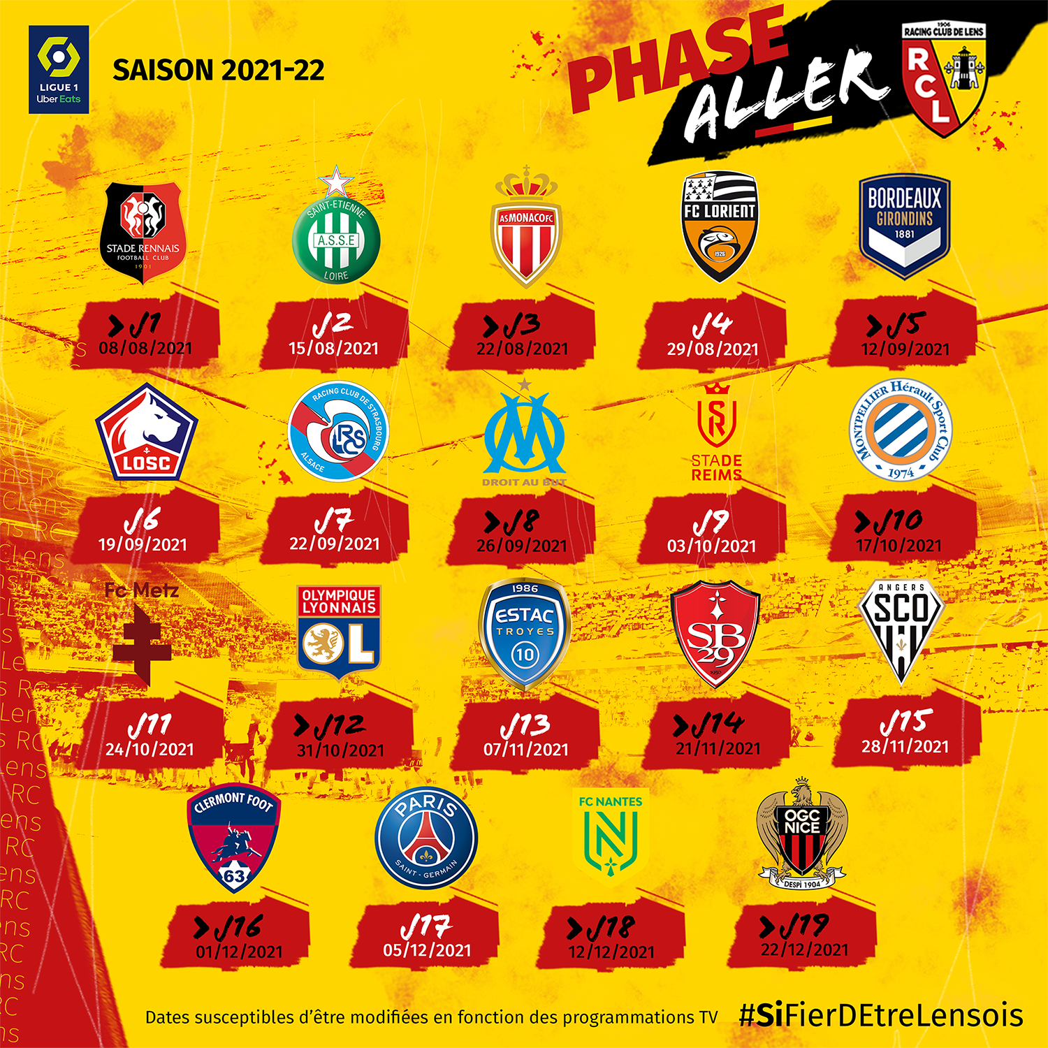 Le calendrier du Racing saison 2021-2022 Le calendrier du Racing saison 2021-2022