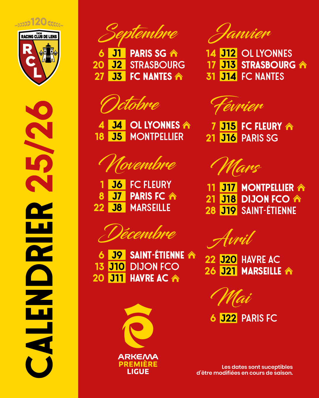 COVER Calendrier 25/26 RC Lens féminin COVER Calendrier 25/26 RC Lens féminin