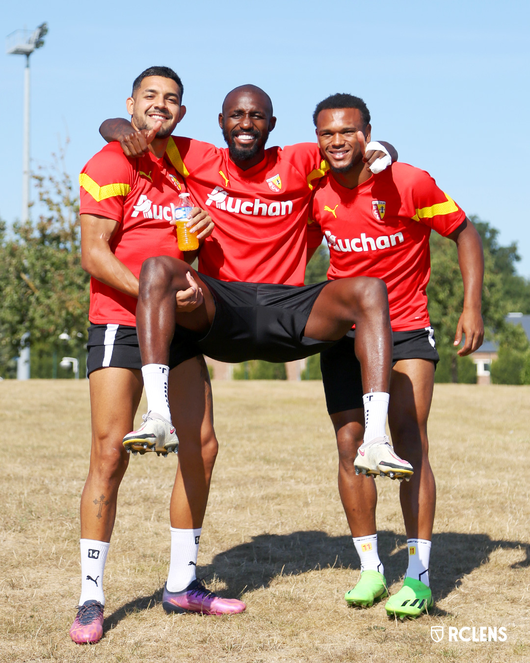 Entraînement RC Lens : Facundo Medina, Seko Fofana et Loïs Openda Entraînement RC Lens : Facundo Medina, Seko Fofana et Loïs Openda